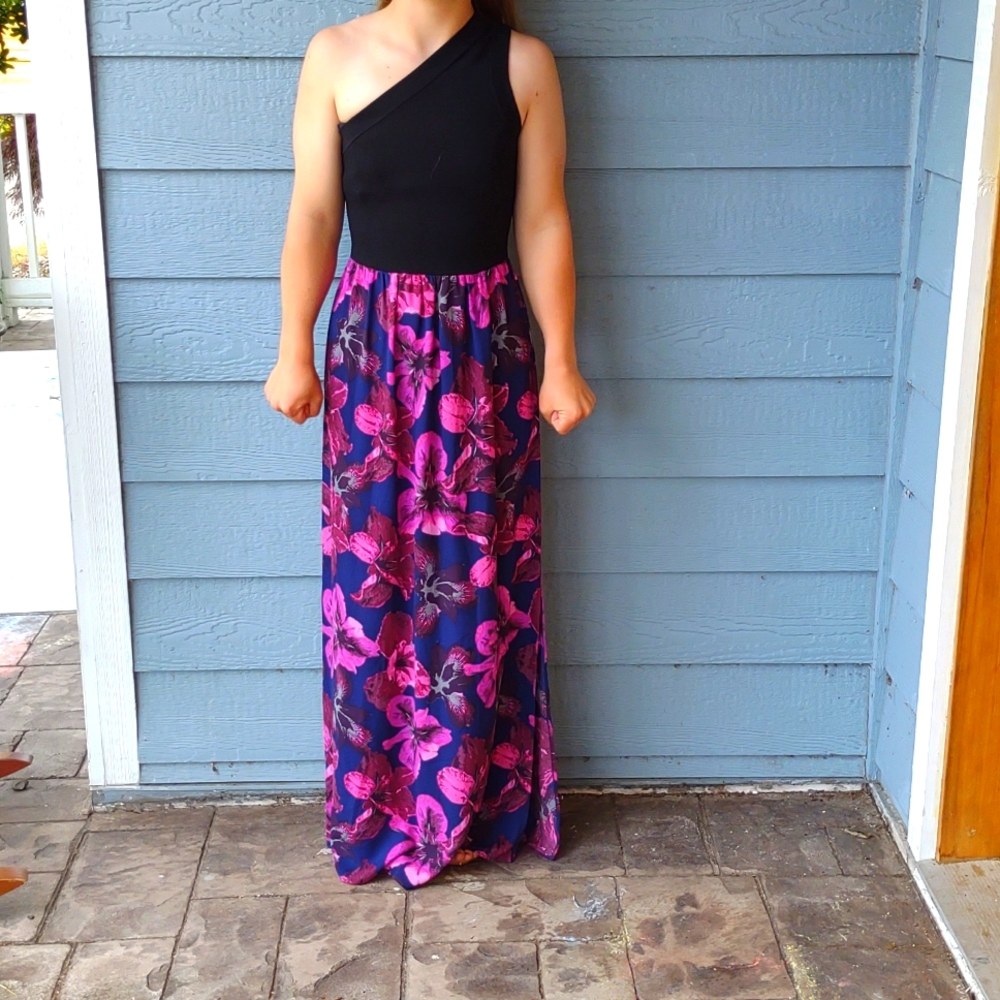 Rachel Rachel Roy dress, Large, black top with pink/blue flower bottom